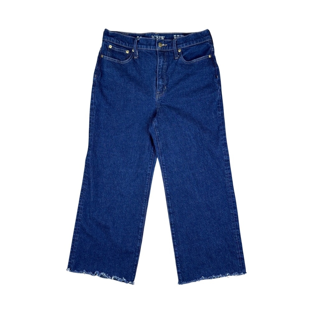 J.Crew '96 Slim Wide Leg Cropped Women's Jeans Size 30 Blue High Rise‎ Raw Hem